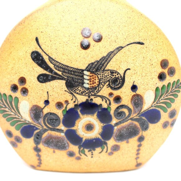 Vintage Mexican Tonala Netzi Pottery Bud Vase Mid Century Bird Floral Design - Picture 5 of 9